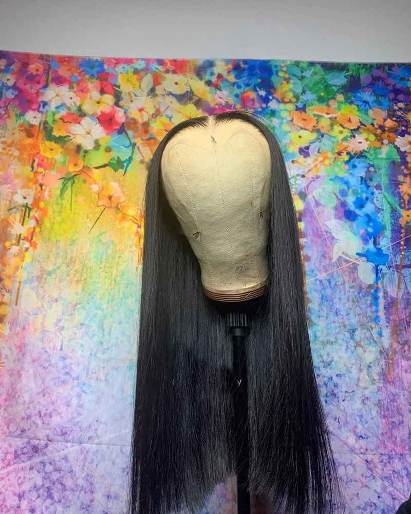 

180% Density Long Silky Straight Soft Natural Black Glueless Lace Front Wig For Black Women Babyhair Synthetic Heat Temperature