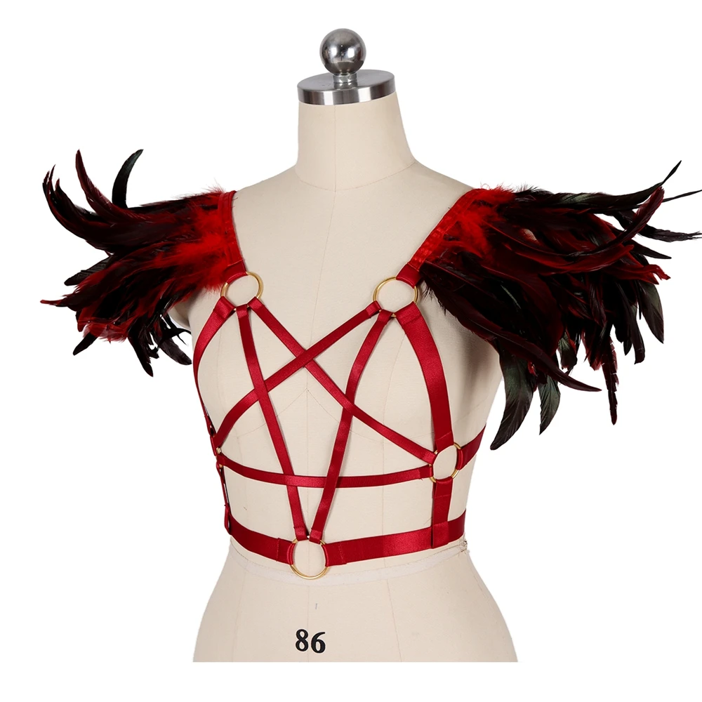 Rave Wear бондаж модная портупея для тела бюстгальтер с перьями ремень на грудь БДСМ