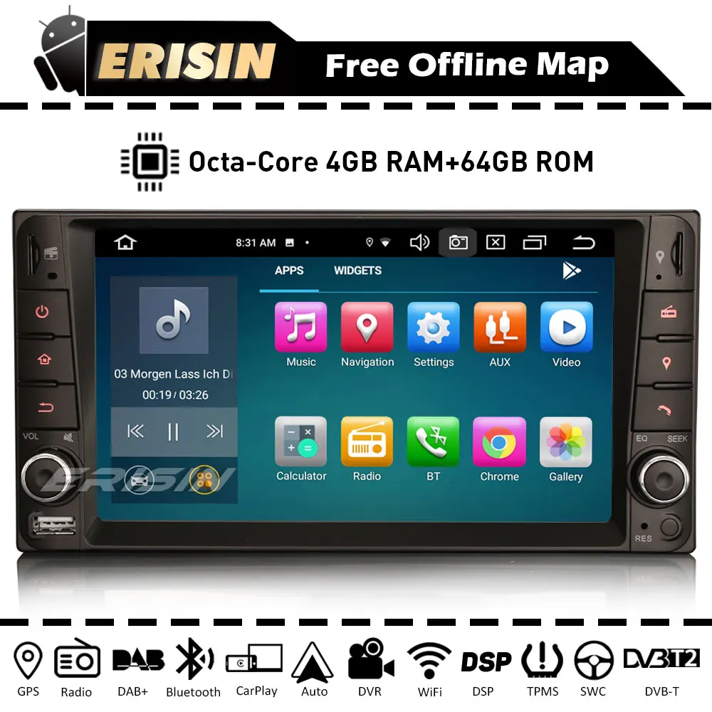 Автомагнитола ES8112C 7 дюймов для Toyota Hilux Vitz Prado Hi Lux Celica Avens Android 10 0 Carplay DAB GPS WiFi DSP Bluetooth