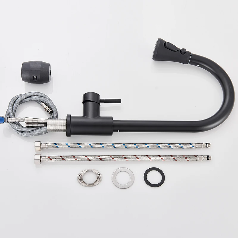 Выдвижной кухонный кран Quyanre матовый черный с 3 направлениями одна ручка вращение