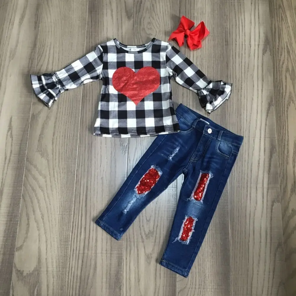 Одежда для маленьких девочек на День Св. Валентина клетчатый топ с сердечками