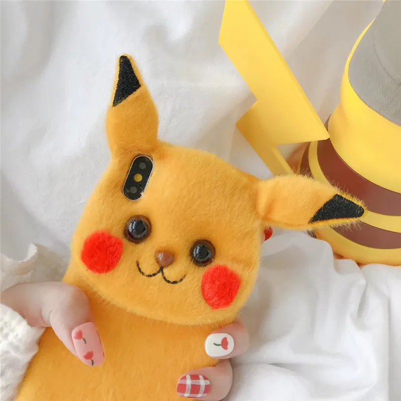 Осенне-зимний плюшевый чехол для телефона с Пикачу iphone 11 pro XS MAX XR X 6 6s 7 8 plus мягкий