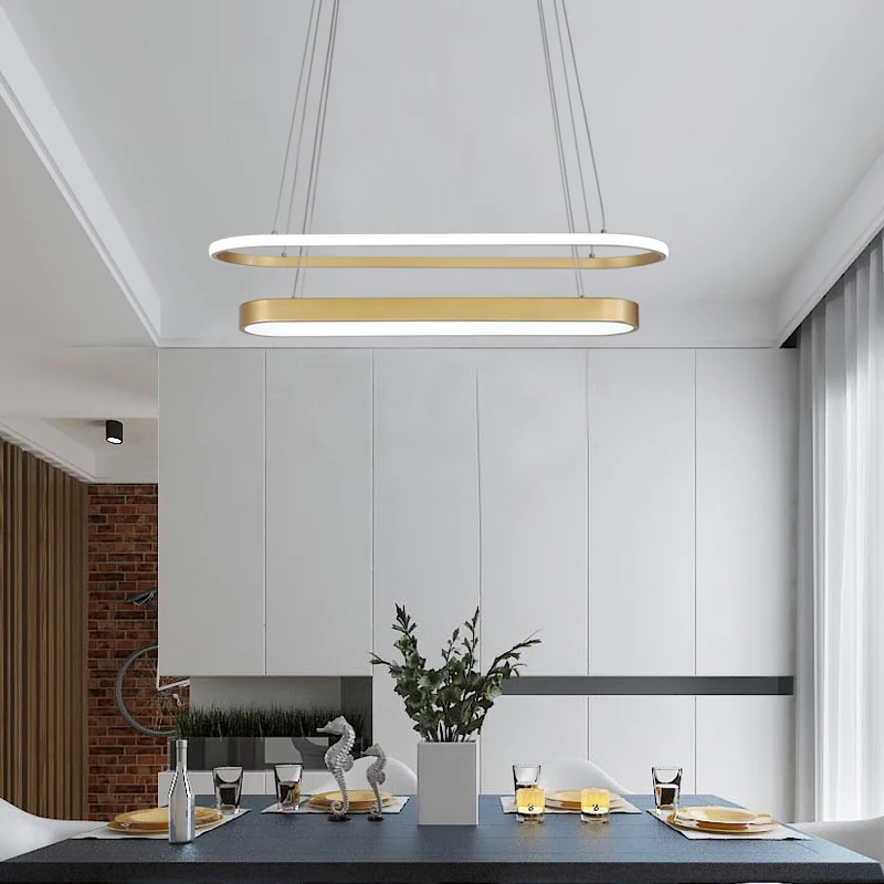 

2021 New Modern Black Gold Rectangle LED Pendant Lights For Dining Room Lustre Hanglamp Dimmable Fixture Deco Avize Luminaire