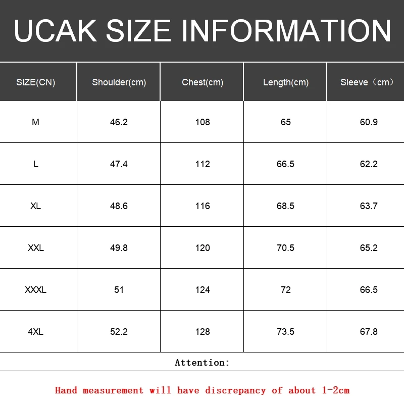

UCAK Brand 90% White Duck Down Down Jackets Clothing For Men New Fashion Style Classic Streetwear Down Coat Soft Plus Size U8006
