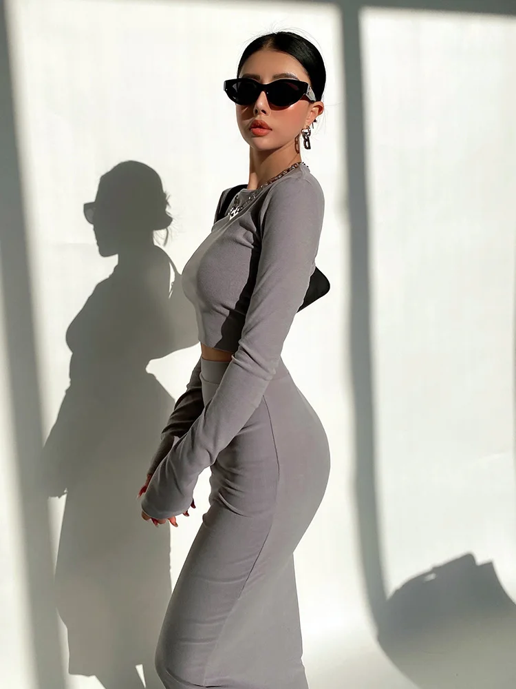 Женская осенне-зимняя флисовая Сексуальная облегающая длинная юбка с футболкой