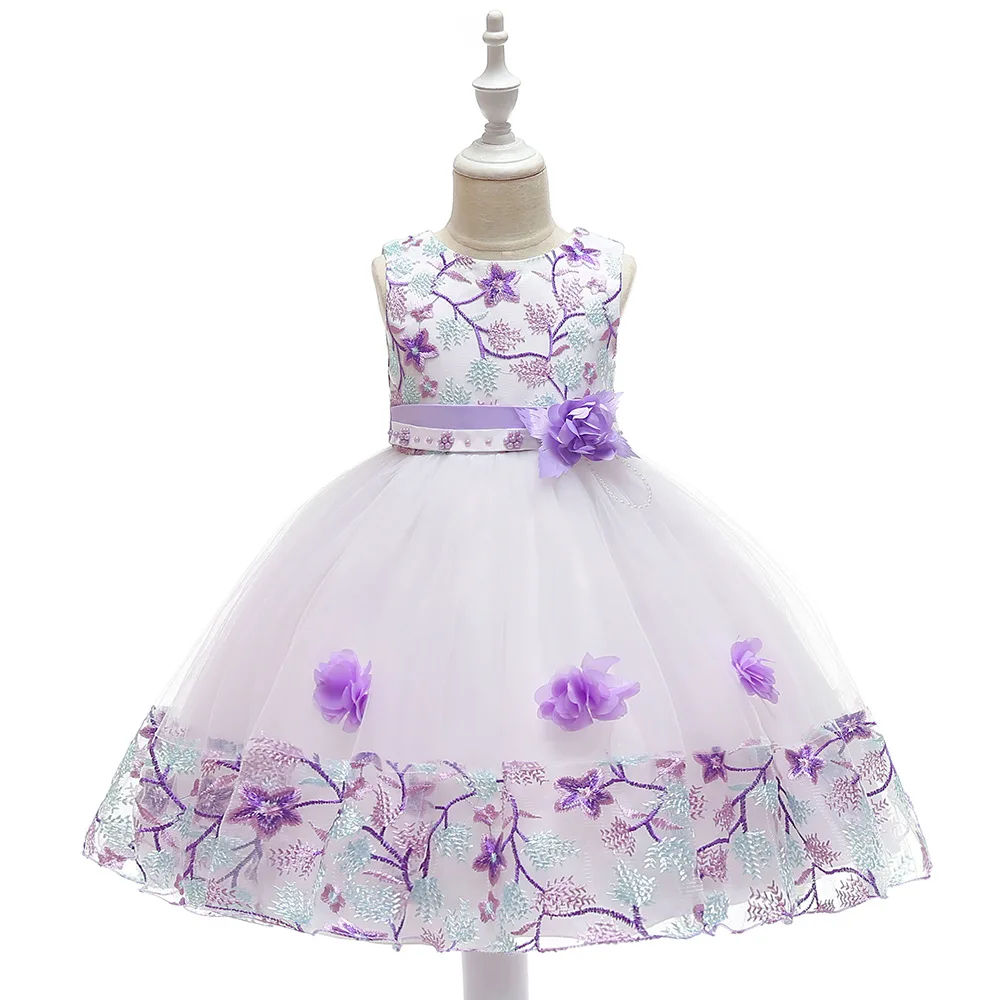

Children's embroidered birthday party lace color matching Princess Dress Girl Flower Wedding Dress Dress