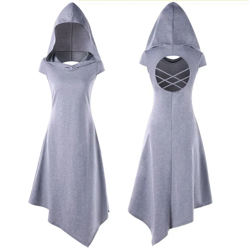 Готический женский костюм в стиле стимпанк для косплея ведьмы с капюшоном