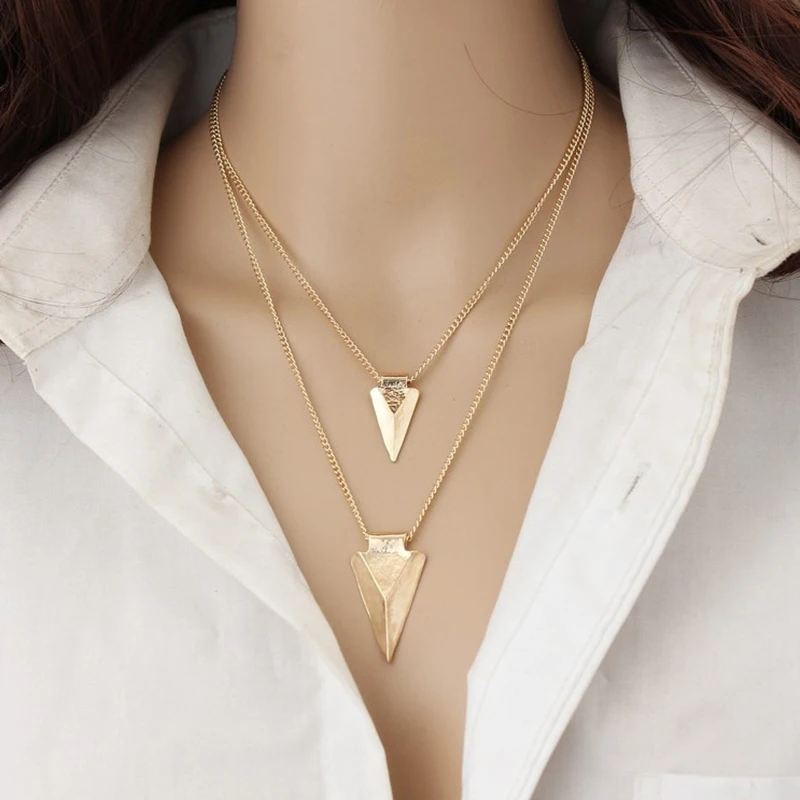 

Женское Ожерелье, модное характерное ожерелье, богемное многослойное треугольное металлическое ожерелье с кулоном, цепочки до ключиц, ожер...