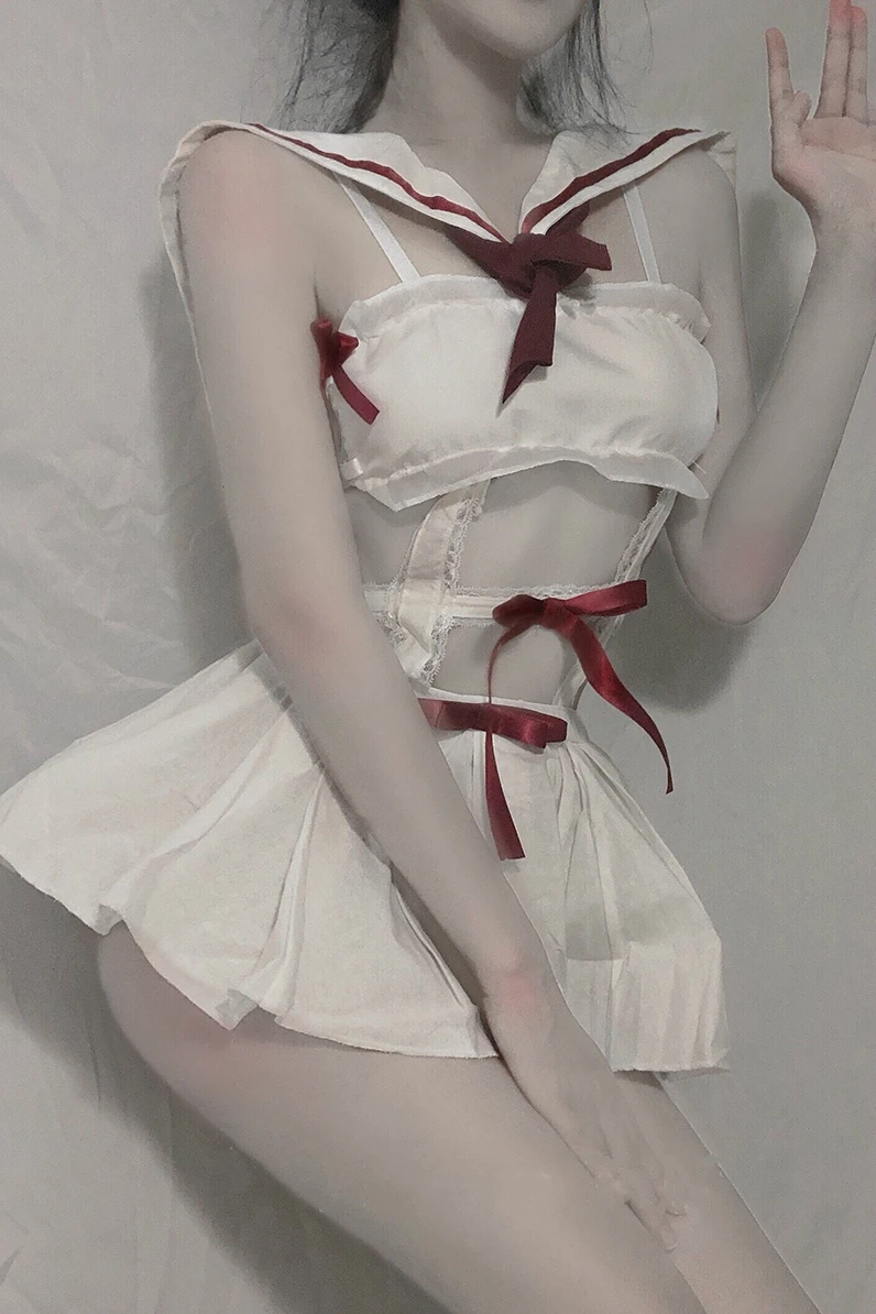 

Student Sailor Uniform Sexy Kawaii Lingerie Temptation Japanese Pleated Skirt Bow Waistband Dress Lace Role Play Sexy Costumes