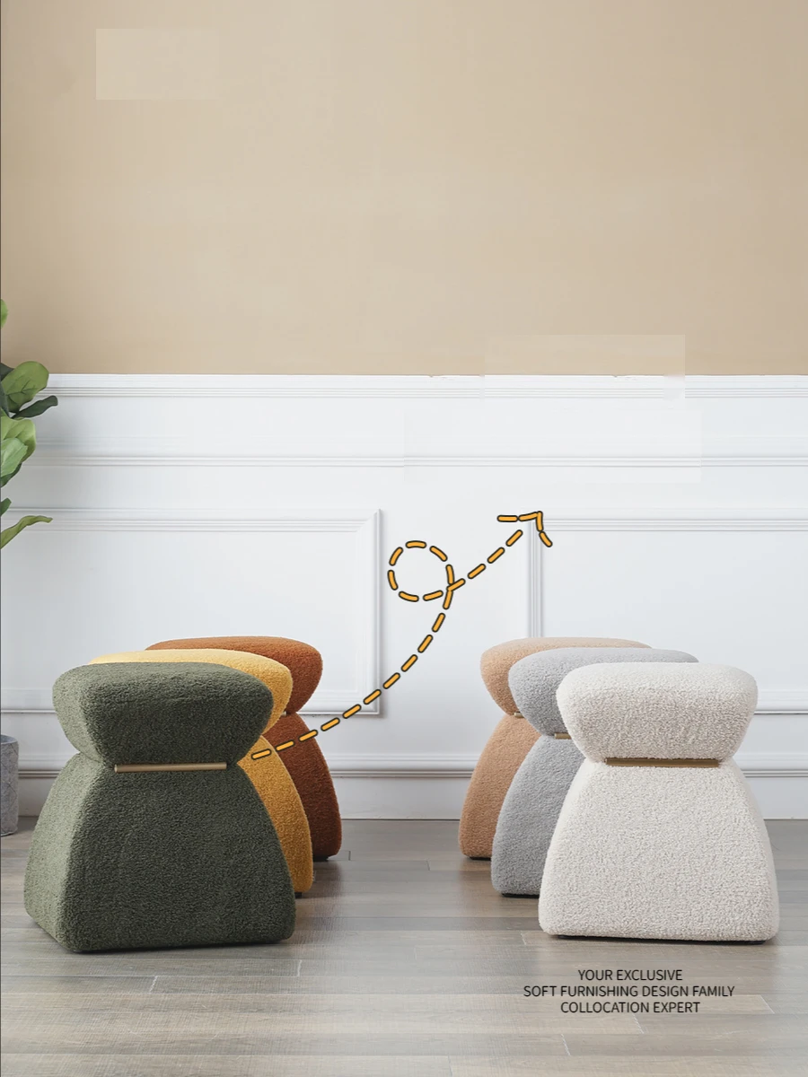 

GY Nordic Makeup Stool Light Luxury Modern Minimalist Dressing Stool Bedroom Minimalist Lambswool Designer Stool