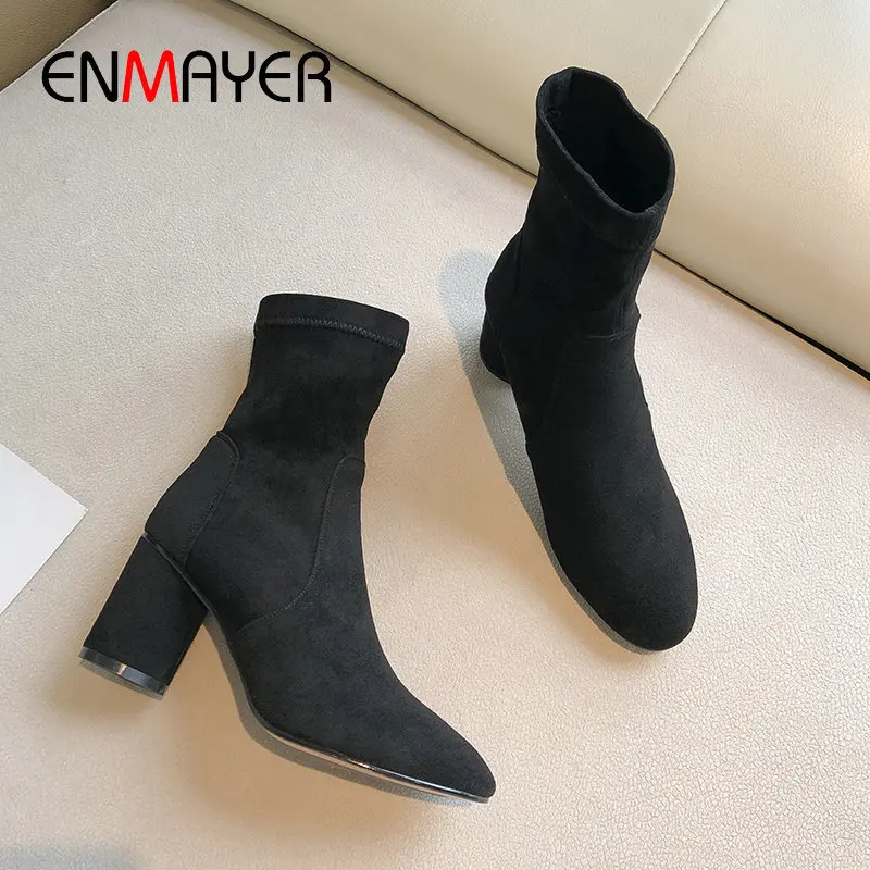 Женские сапоги без шнуровки ENMAYER зимние из искусственной замши на высоком