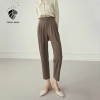 fansilanen office pleated casual suit pants women high waist white straight trousers autum winter female vintage pants capri