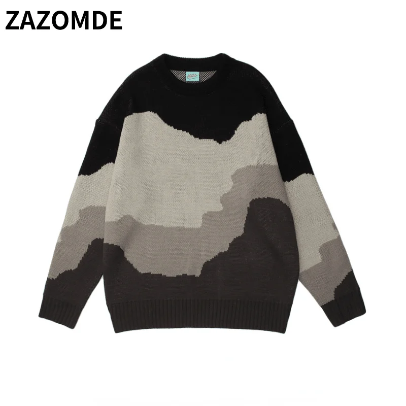 

ZAZOMDE 2021 New Couple pullover Color Block Harajuku street loose Pullover Men Women Sweater Autumn Winter Knitwear Sweaters