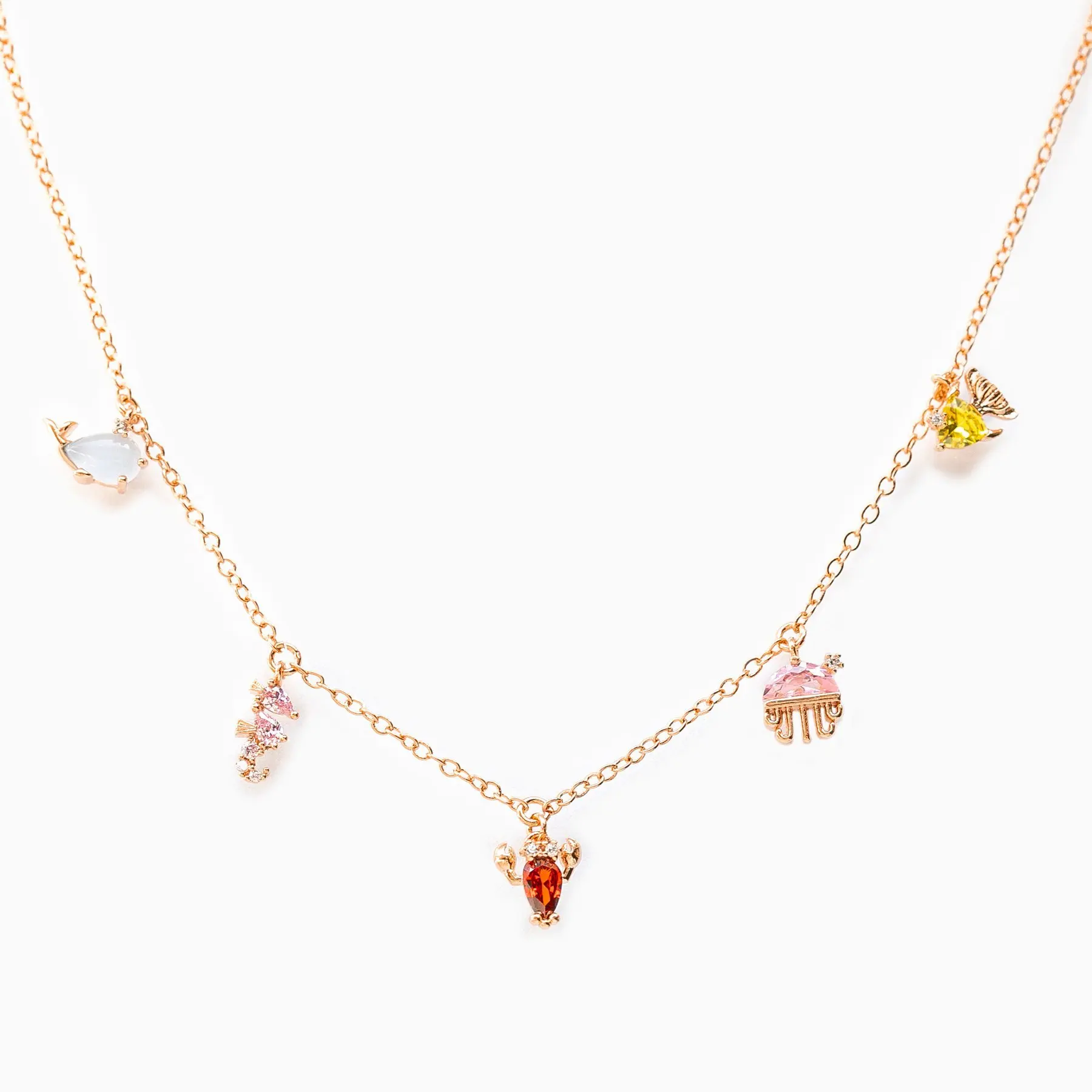 

Ins Hot New Clavicle Chain Beach Style Series Fish Starfish Charm Pendant&necklaces Colorful Zircon Marine Animal Necklace