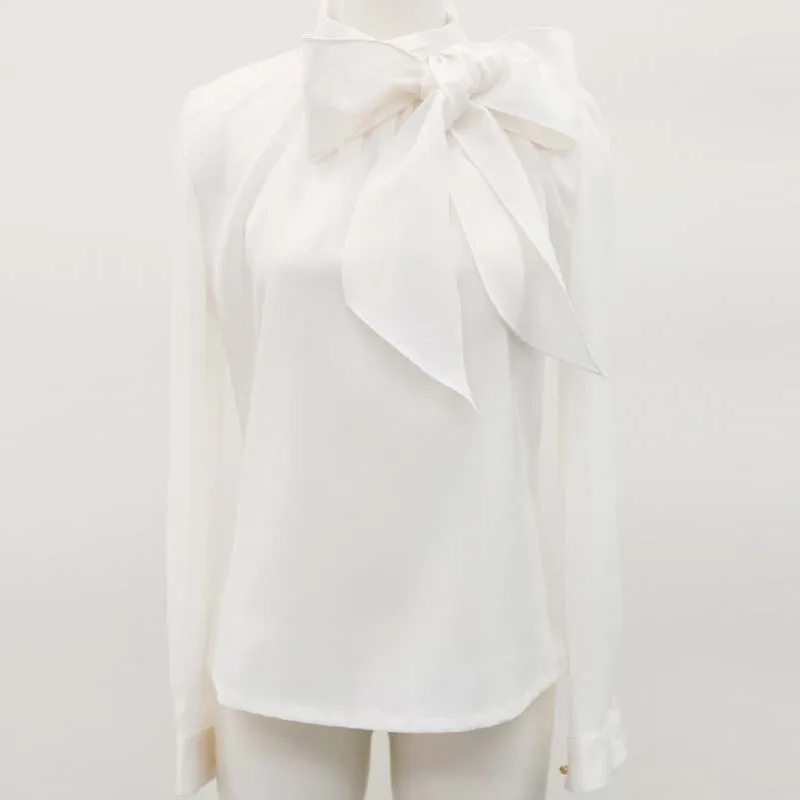 2019 модная новая Свободная шифоновая блузка с бантом женская рубашка длинным