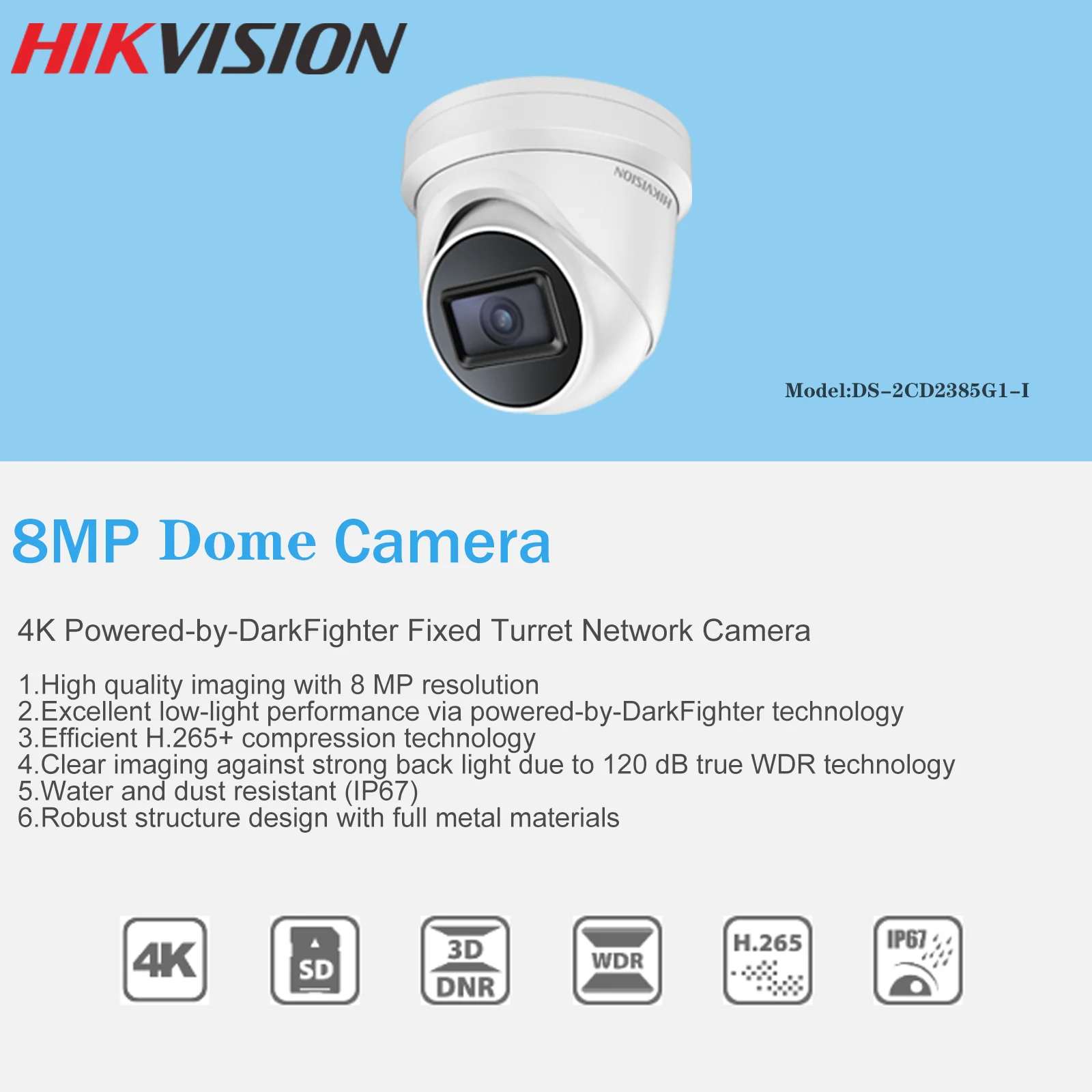 IP камера Hikvision DS 2CD2385G1 I 8MP H.265 + мини POE белая и черная CCTV DarkFighter наружная купольная