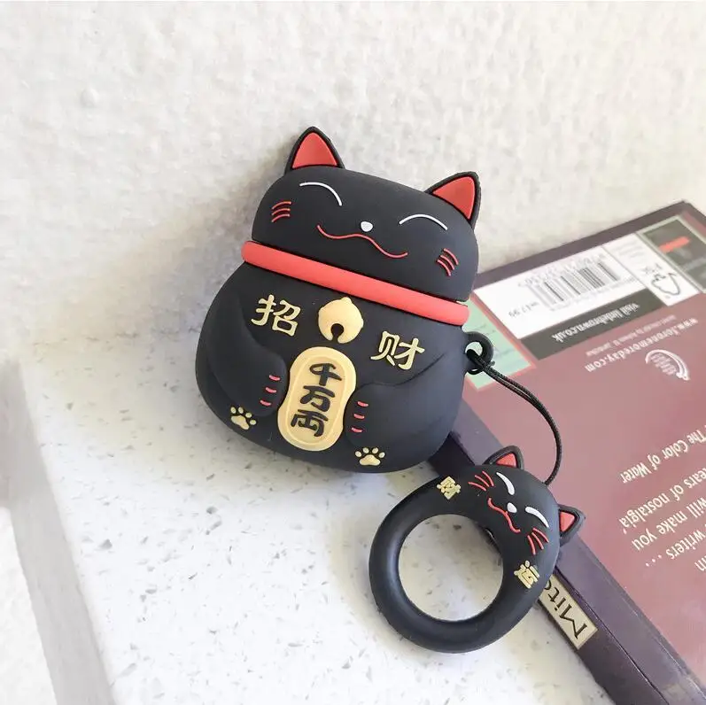Black Lucky Cat Мультяшный чехол для наушников Lucy Cat для Apple AirPods 2 Силиконовый чехол Беспроводная Bluetooth сумка для наушников зарядная коробка защитная сумка - Цвет: Black Lucky Cat