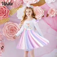 vikita girls dress autumn winter kids casual long sleeve dress for girl unicorn party princess dress children clothing 3 8 years
