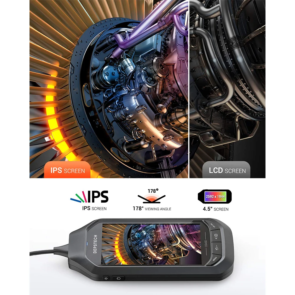 DEPSTECH 4.5&quot IPS Screen Endoscope 2MP 5MP 1944P HD Industrial Borescope Inspection Pipe Drain Sewer Duct Snake Camera 32GB |