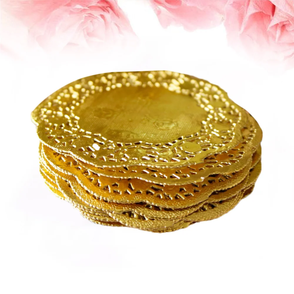 

100PCS 3.5 Inch Oil-Absorbing Lace Doilies Disposable Cake Box Liner Round Packaging Paper Pad
