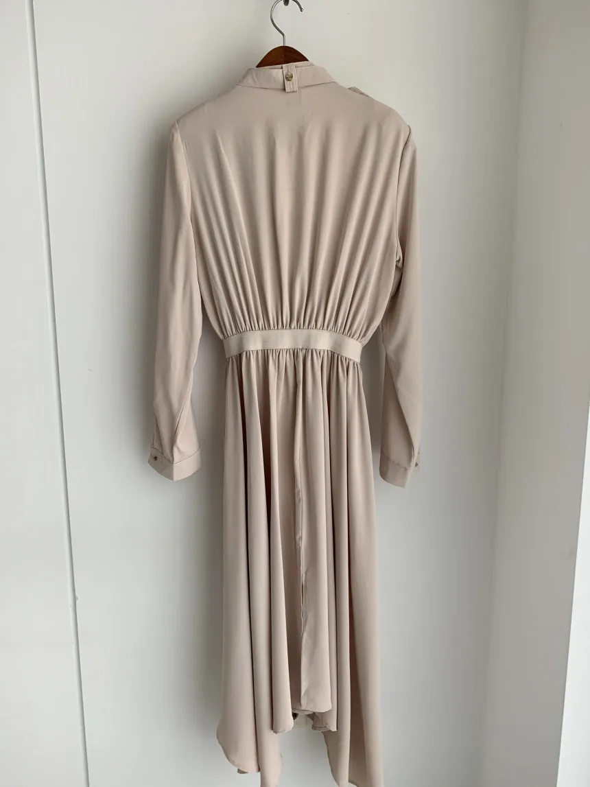 

2020 Autumn Korean Stylish Belted Long Shirt Dress Women Long Sleeve Stand Collar Pockets Splitting Dresses Vestidos Femme