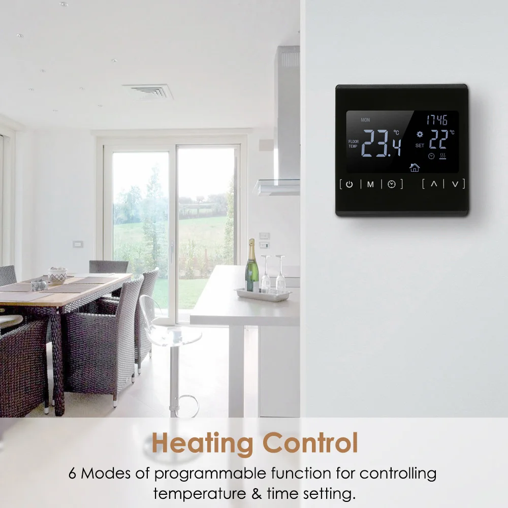 

1PC AC85-240V LCD Touch Screen Temperature Controller Back Light Smart Electric Floor Heating Thermostat for Home Bedroom