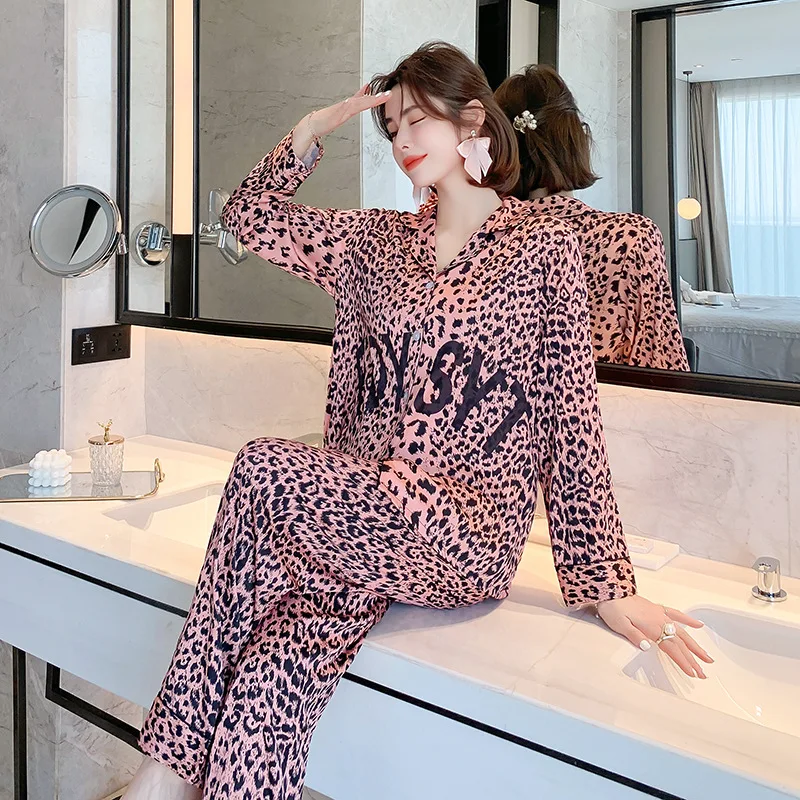 

Leopard Pants Pink Pajamas Women Nightwear Ropa De Casa Mujer Sleeping Pants for Women Vestido De Dormir Womens Sleepwear