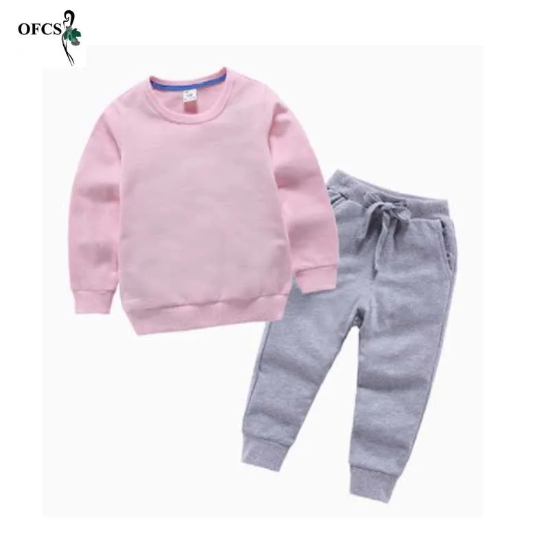 

New Baby Boys/Girl Clothing Sets Pure color Sport Suit Set Fashion Kid Fleece T-shirt +Pants Suit Set Toddler Tracksuit Clothes