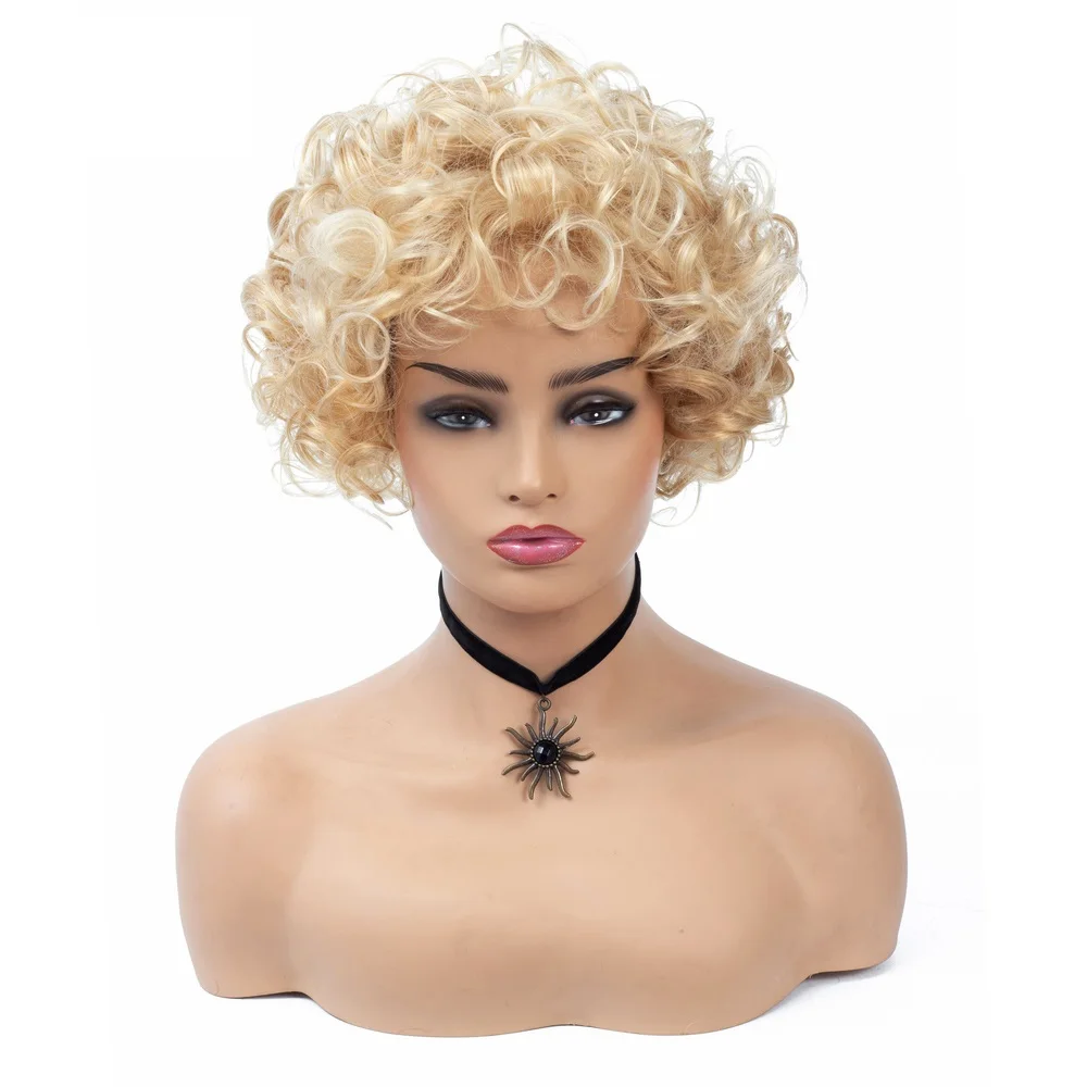 

Dai weier Short Curly Synthetic Wigs Golden Party Hair for White Women Blonde Mixed Colors High Temperature Fiber