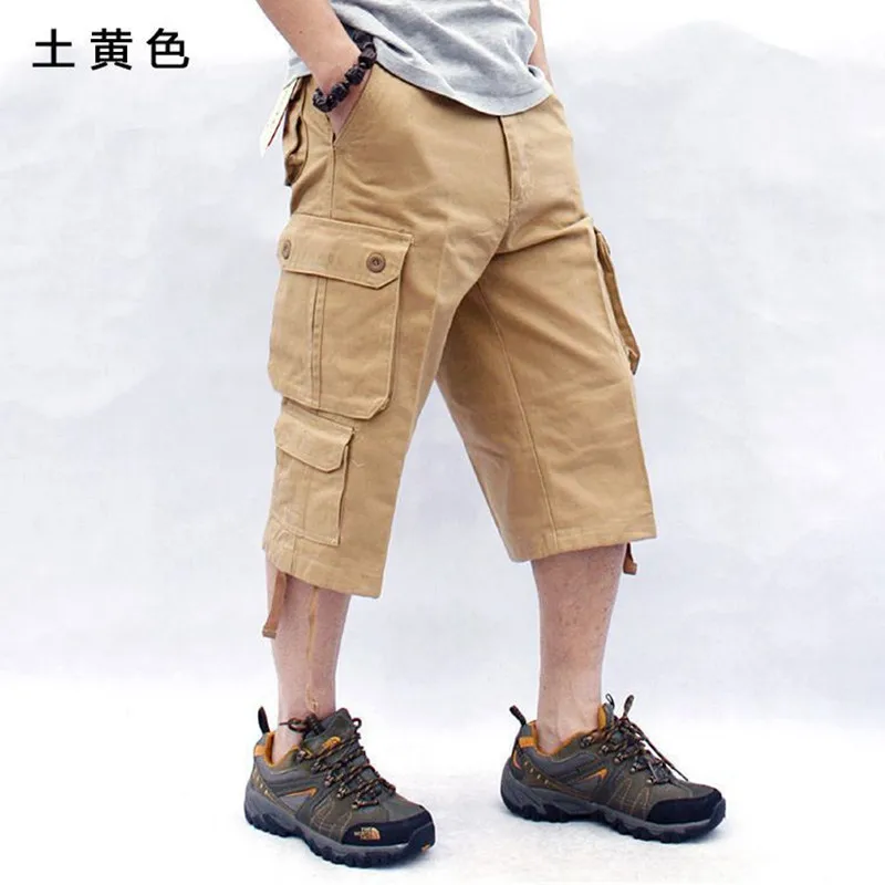

Men's Outdoor Cotton Multi-Pocket Seven-Point Short Pants Summer Trekking Camping Fishing Loose Casual Straight Sports Trousters