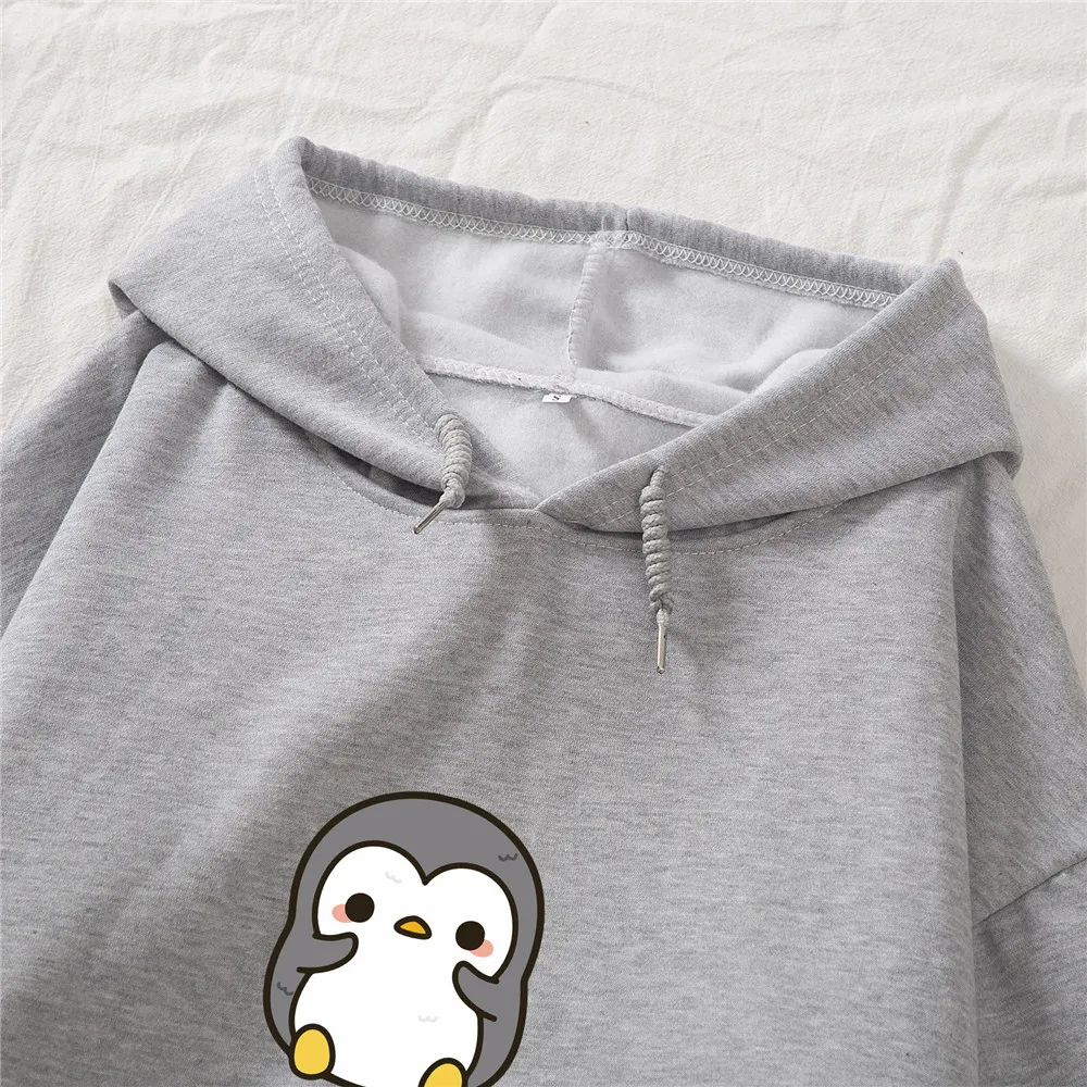 Kawaii Penguin Hoodie Harajuku Plus Size Sweetshirt Cotton Womens Streetwear Hipster Warm Hoodies for Women Pullover Feminino