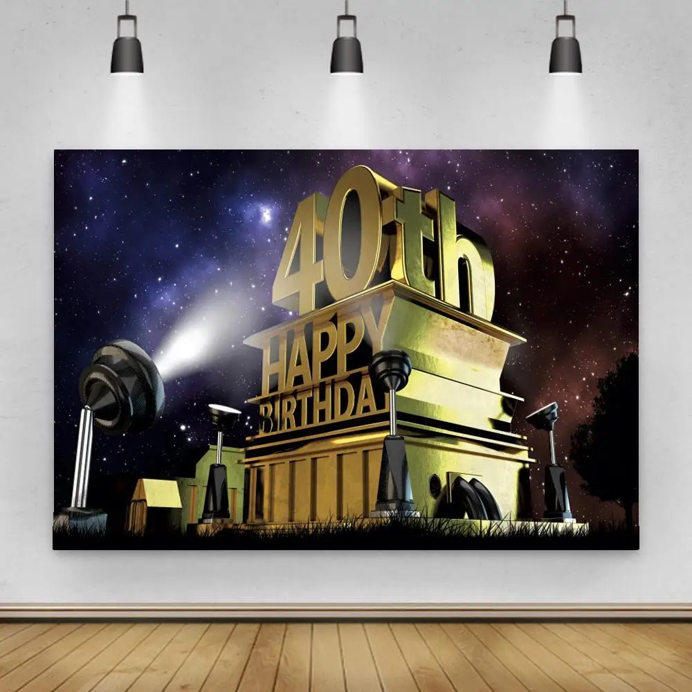 

Фон с надписью "Happy 40th Birthday", проектор со звездами, прожектор, фон для празднования 50-го дня рождения, баннер вечерние, декоративные принадлежности