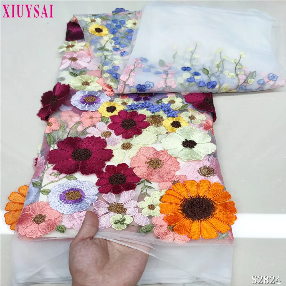 Роскошное Африканское кружево с 3D цветочной вышивкой французская Тюлевая