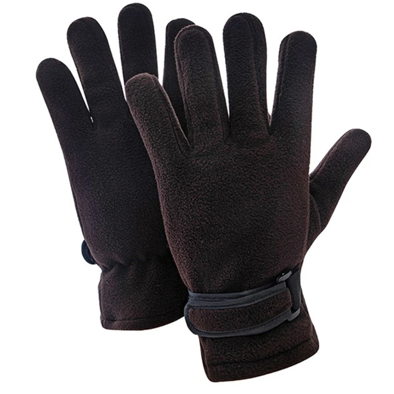 

Mens Winter Warm Polar Fleece Touchscreen Gloves with Adjustable Strap Solid Color Outdoor Driving Thermal Mittens