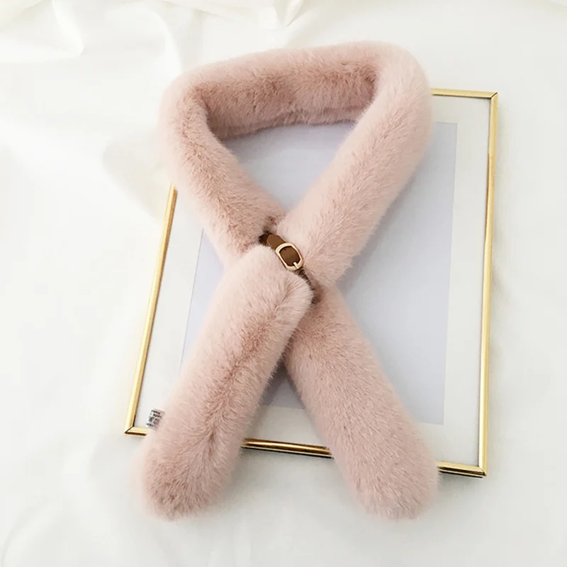 pink leather Новинка, Модный мягкий женский шарф с воротником из искусственного кроличьего меха, теплый зимний шарф из плюша и шелка с леопардовым принтом, элегантные шарфы для девушек и девушек - Цвет: pink leather