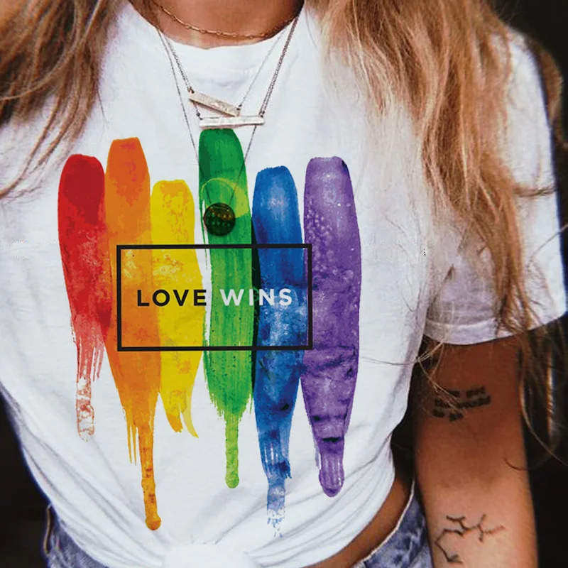 

lgbt gay t shirt women tee shirts female bisexual Love Wins top kawaii lesbian rainbow t-shirt love is love tshirt lesbian femme
