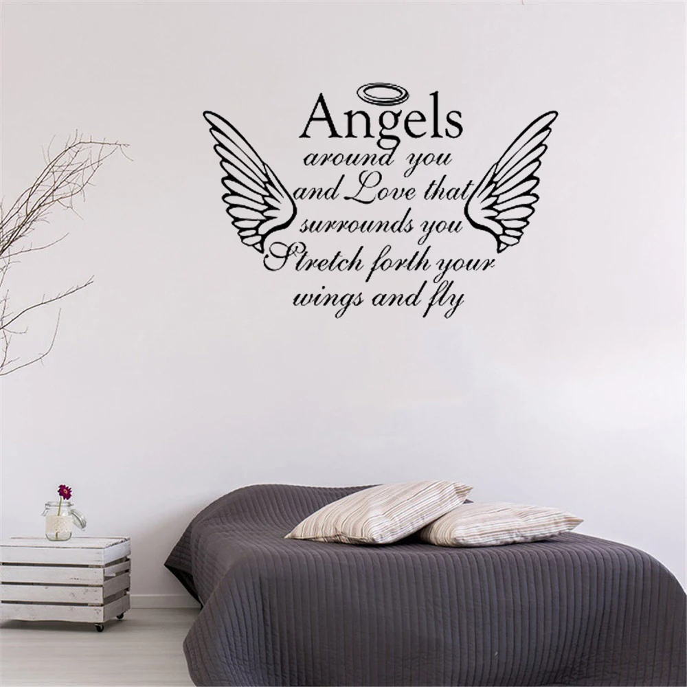 

Christian Wall Decal angels around you and love that surrounds you stretch forth quote wall sticker decor vinyl DW21322