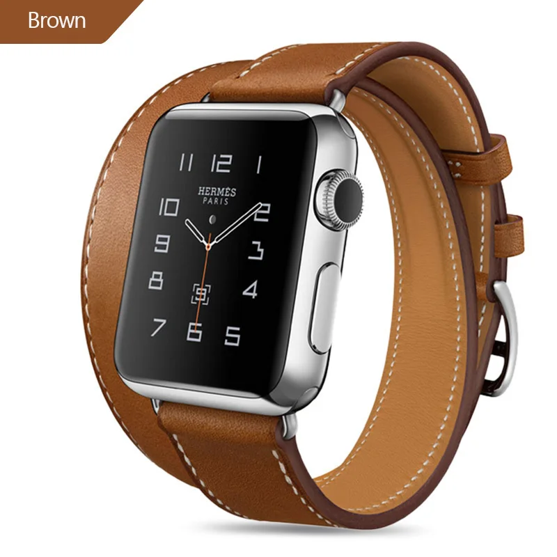 

Genuine Leather Band Double Tour Bracelet Leather Strap Watchband for Apple Watch 44mm 40mm iwatch Series5 4 3 2 38mm 42mm woman