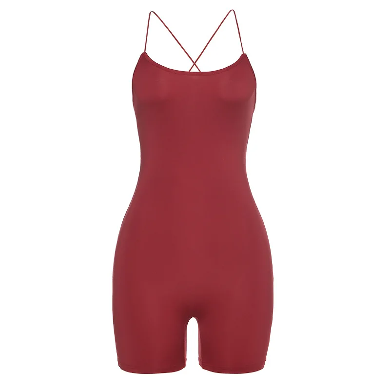

2020 Summer Pantalon Femme Taille Haute New Women's Solid Color Cotton Cross Strap Sexy Open Back Slim Fit Jumpsuit