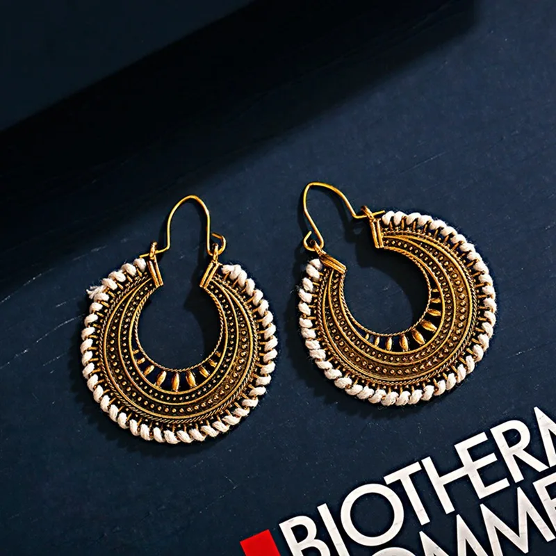 Винтажные богемные большие круглые Висячие индийские серьги для женщин Jhumka