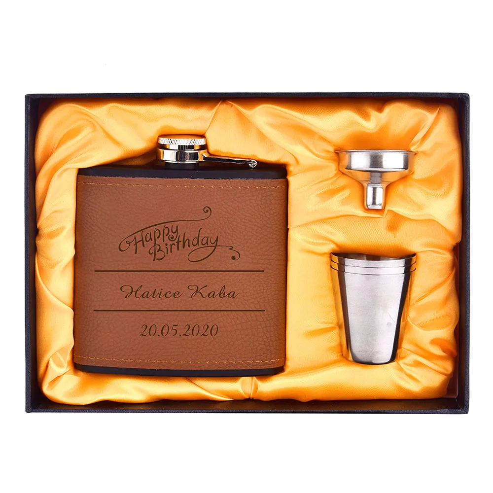 One set Personalized Leather 6oZ Hip Flask Gift Box For Wedding Favors Groomsman Father' s Day Anniversary Gifts | Дом и сад