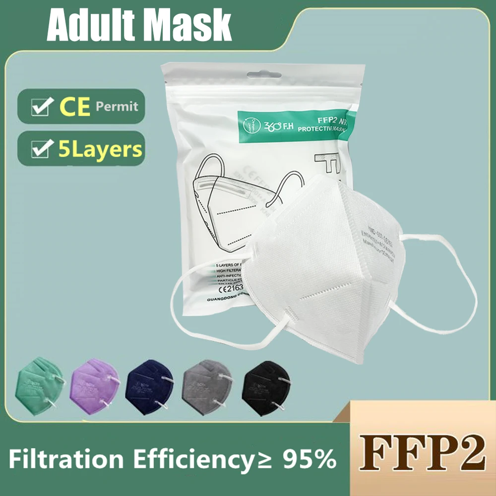 

5 Layers FFP2 MASK Adult Black CE Maske Fabric Mascarillas Protective Mouth Face Mask PM2.5 Filter Respirator FFP2MASK Masque