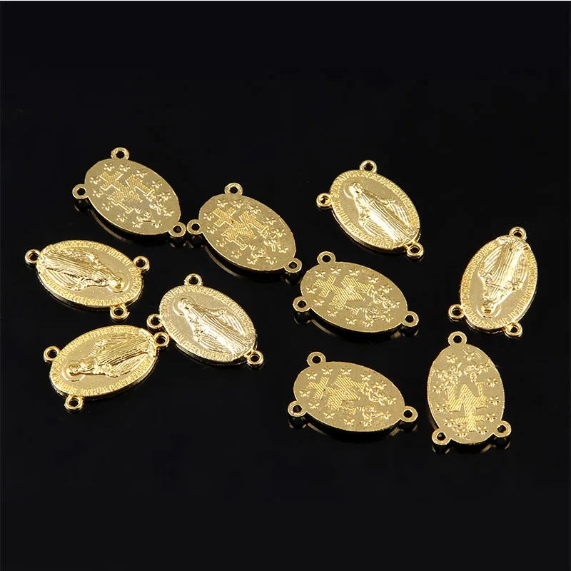 Позолоченный центр Богородицы католической ручная работа Розария медаль с тремя