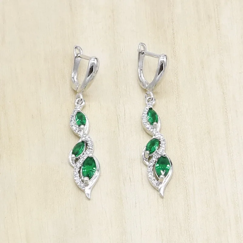 Свадебные ювелирные наборы серебряного цвета для женщин зеленые