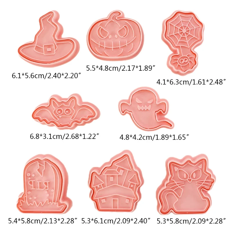 H55A Set of 8 Halloween Style Cookie Cutter Plastic Material Series Shapes Design Cutters for Cookies Baking | Дом и сад