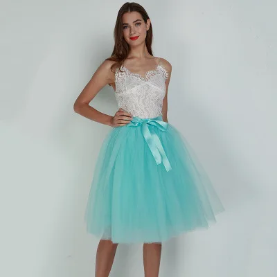 sky blue Новая мода, 6 слоев, 65 см, Тюлевая юбка, женская, черная, серая, белая, для взрослых, Тюлевая юбка, эластичная, высокая талия, плиссированная, миди юбка, одежда - Цвет: sky blue