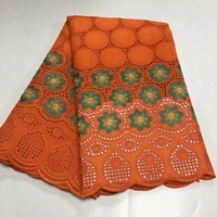 orange african lace fabric with embroidery latest swiss voile lace cotton fabric for women dress 5yards am4778