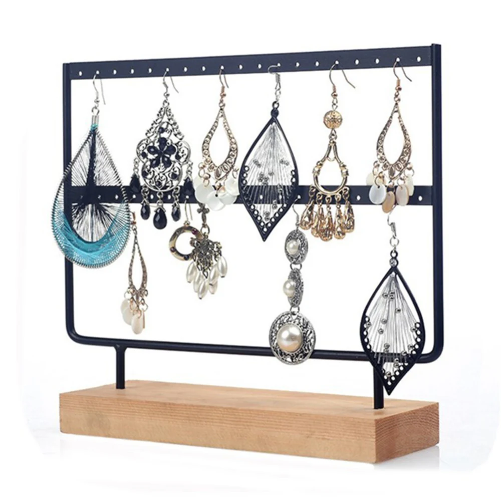 24/44 Hole creative Wood iron combination Earrings Organizer Jewelry Holder Necklace Bracelet Rack Jewelry Display Stand Packing