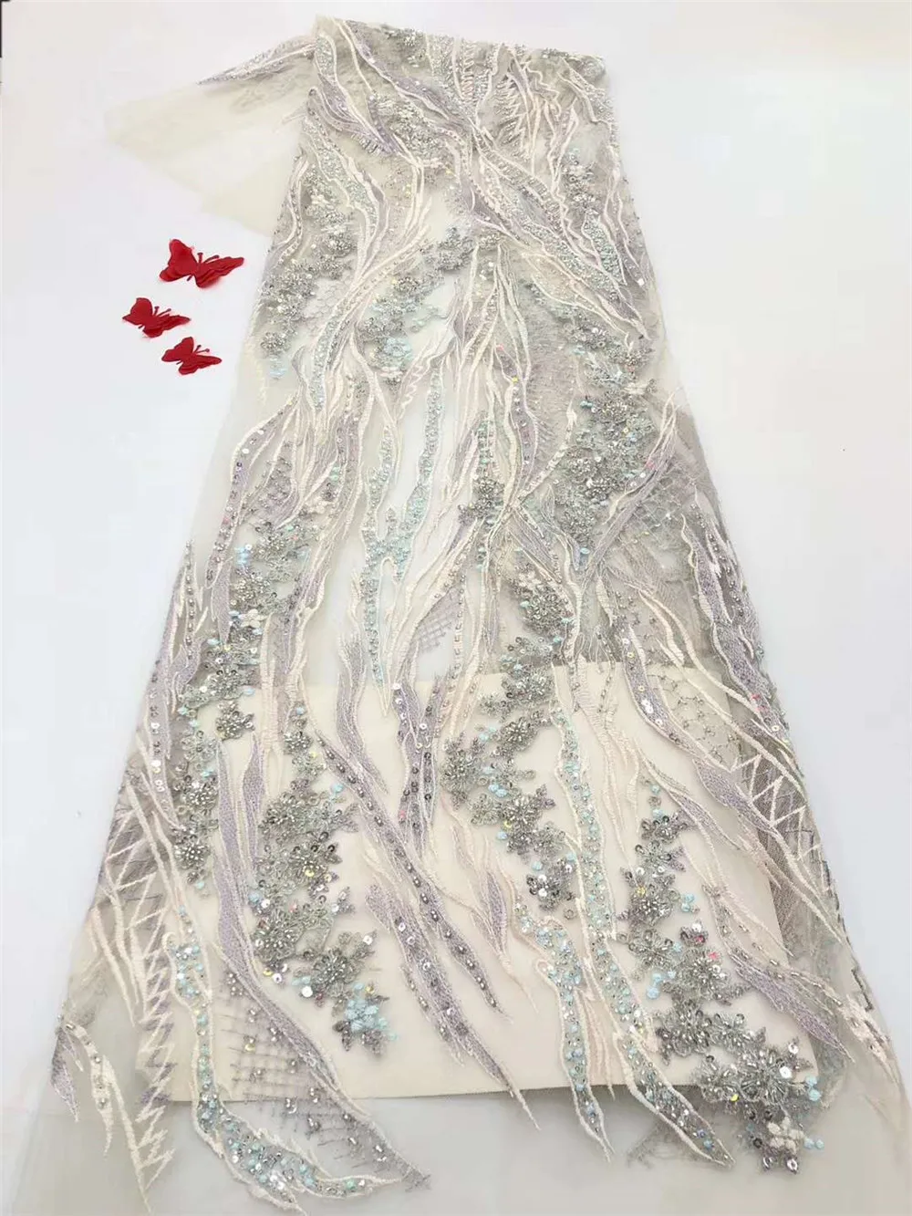 

High-Grade Hand-Beaded Embroidery French Mesh African Lace Fabric Embroidery Nigeria Lace Is Evening Dress Skirt Dress Fabric FJ