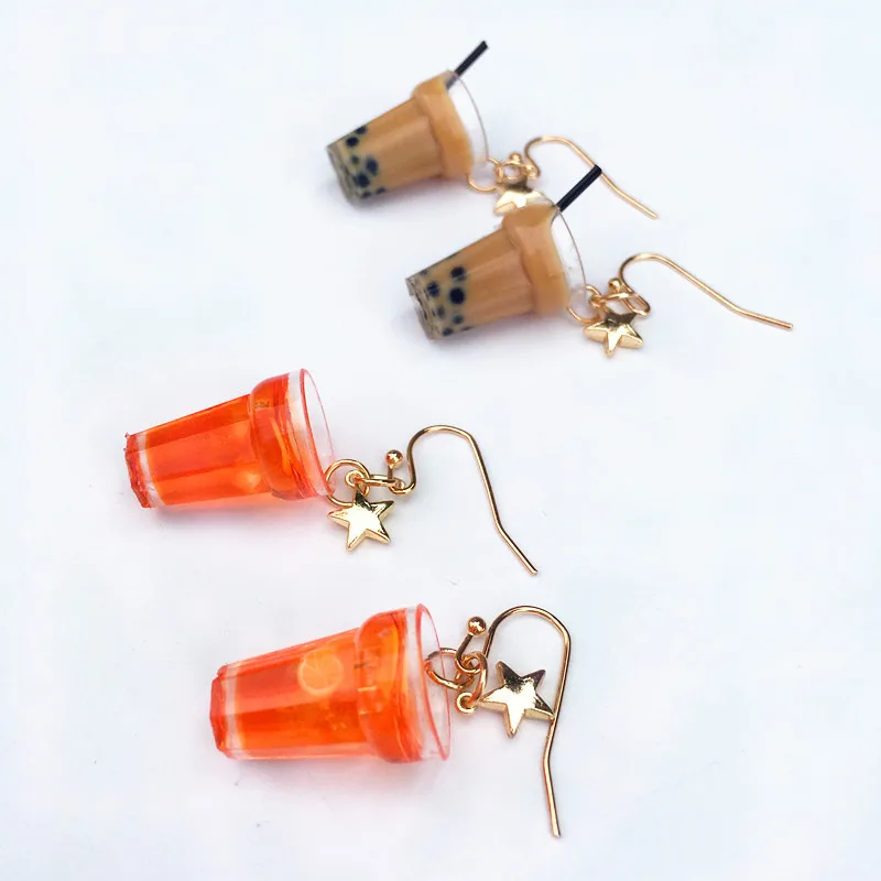 Забавные серьги в виде лимонного льда черного чая жемчуга молочного тайваньские